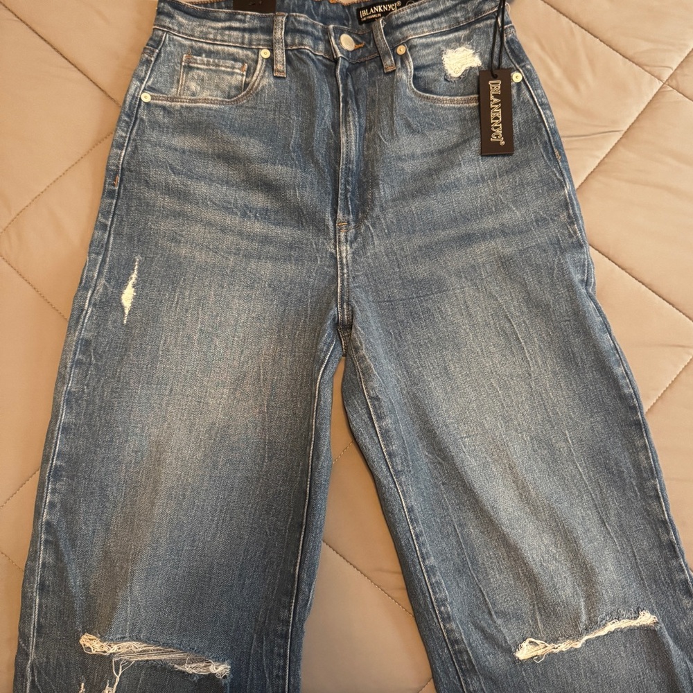 Blank NYC Women's Frayed Hem Wide Leg Jeans - Blue - Picture 3 of 6
